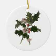 Vintage Christmas Holly Plant with Red Berries Ornament