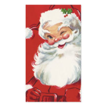 Vintage Christmas, Jolly Santa Claus Winking Business Card Template