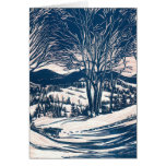 Vintage Christmas Landscape, Snow Trees Mountains Cards