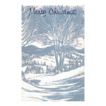 Vintage Christmas Landscape, Snow Trees Mountains Customized Stationery