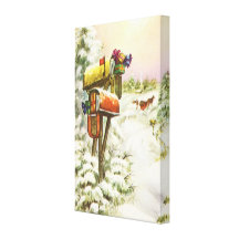 Vintage Christmas, Mailboxes Winter Landscape Stretched Canvas Prints