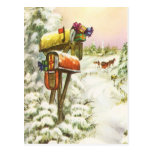 Vintage Christmas, Mailboxes Winter Landscape Postcard