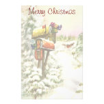 Vintage Christmas, Mailboxes Winter Landscape Custom Stationery