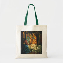 Vintage Christmas Nativity, Baby Jesus in Manger Tote Bag