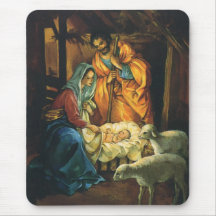 Vintage Christmas Nativity, Baby Jesus in Manger Mousepads
