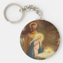 Vintage Christmas Nativity, Mary Joseph Baby Jesus Keychain