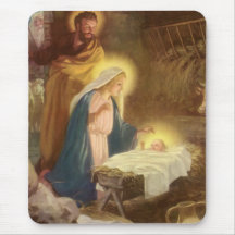 Vintage Christmas Nativity, Mary Joseph Baby Jesus Mousepads