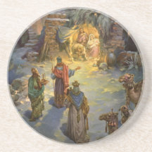 Vintage Christmas, Nativity, Visiting Magi Manger Beverage Coaster