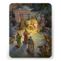Vintage Christmas, Nativity, Visiting Magi Manger Personalized Invite