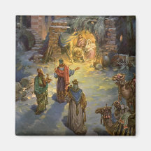 Vintage Christmas, Nativity, Visiting Magi Manger Magnet