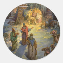 Vintage Christmas, Nativity, Visiting Magi Manger Sticker