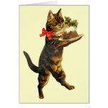 Vintage Christmas Pudding Cat Card