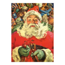 Vintage Christmas, Santa Claus Flying Sleigh Toys Personalized Invites