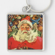 Vintage Christmas, Santa Claus Flying Sleigh Toys Keychain