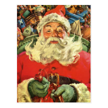 Vintage Christmas, Santa Claus Flying Sleigh Toys Postcard