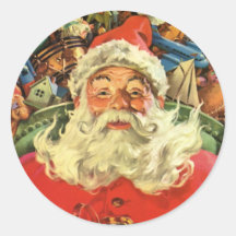 Vintage Christmas, Santa Claus Flying Sleigh Toys Round Sticker
