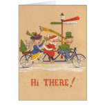 Vintage Christmas; Santa Claus Riding a Bicycle Greeting Cards