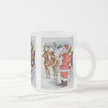 Vintage Christmas Santa Sleigh Reindeer Coffee Mug