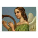 Vintage Christmas Victorian Angel Music Harp Greeting Card