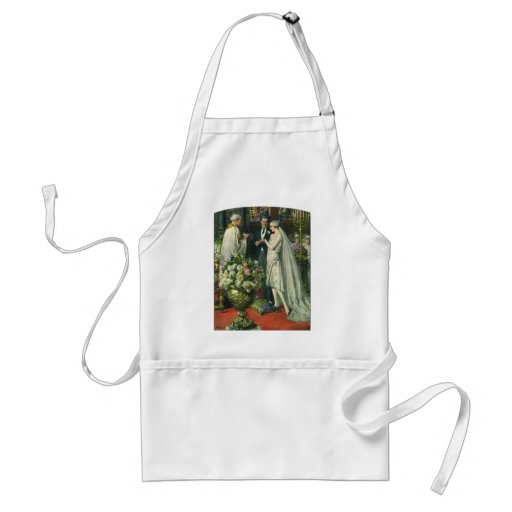 Vintage Church Wedding Ceremony; Bride and Groom Aprons