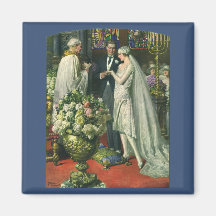 Vintage Church Wedding Ceremony; Bride and Groom Refrigerator Magnets