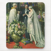 Vintage Church Wedding Ceremony; Bride and Groom Mousepads