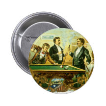 Vintage Cigar Label Art Club Friends Shooting Pool Button