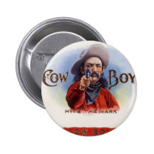 Vintage Cigar Label Art, Cowboy Hits the Mark Pinback Button