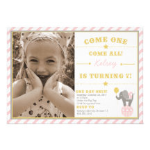 Vintage Circus Elephant - 7th Birthday Custom Announcements