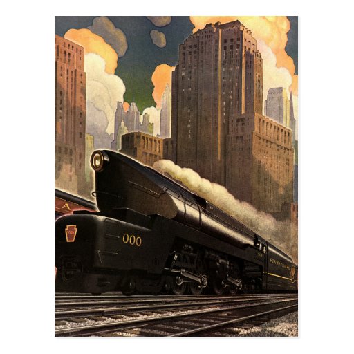 Vintage City, T1 Duplex Train on Railroad Tracks Post Cards