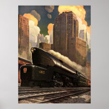Vintage City, T1 Duplex Train on Railroad Tracks Print