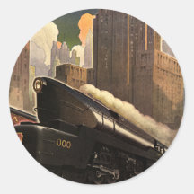 Vintage City, T1 Duplex Train on Railroad Tracks Round Stickers