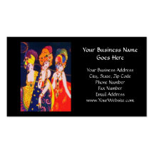 Vintage Colourful Deco Women with Jewellery Business Card Template