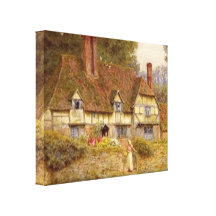 Vintage Country Cottage Stretched Canvas Print
