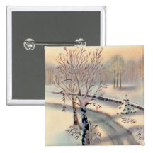 Vintage Countryside Christmas Square Button