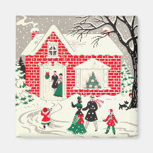 Vintage Countryside Greetings Square Magnet