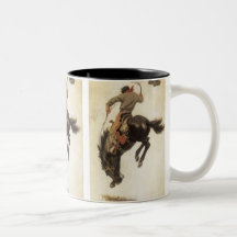 Vintage Cowboy on a Bucking Bronco Horse Coffee Mugs