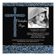 Vintage Cross Photo Baptism Inviation Baby Boy Personalised Announcements