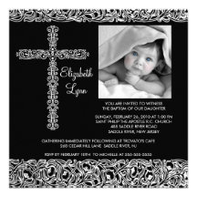 Vintage Cross Photo Baptism Inviation Custom Announcements
