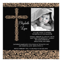 Vintage Cross Photo Baptism Inviation Custom Invitations