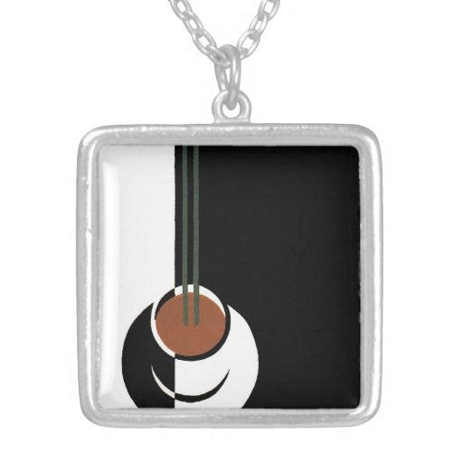 Vintage Cup of Coffee; Black and White Art Deco Necklace