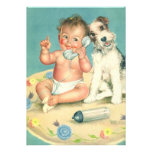 Vintage Cute Baby Dog Phone Birthday Party Custom Announcements