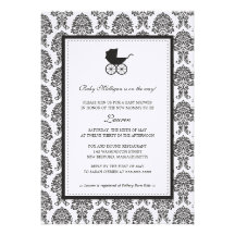 Vintage Damask Baby Carriage Baby Shower Custom Invitations