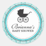 Vintage Damask Baby Carriage Baby Shower Sticker