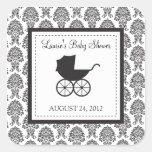 Vintage Damask Baby Carriage Baby Shower Sticker