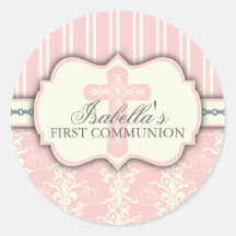 Vintage Damask First Communion Sticker