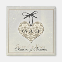 Vintage Damask Heart Monogram Wedding Magnet