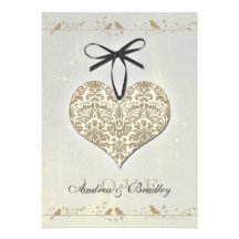 Vintage Damask Heart Wedding Invitation
