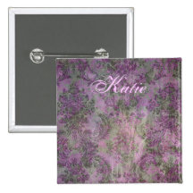 Vintage Damask Purple Green Brooch Pin