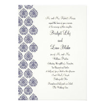 Vintage Damask Wedding Invitation (blue)